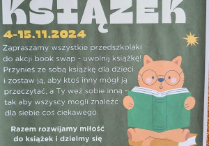 plakat z przedszkolnej wymiany książek - akcja book swap - uwolnij książkę