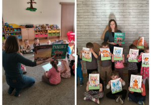 słuchanie opowiadania pt. "Pandki które obiecały" w grupie Żabek